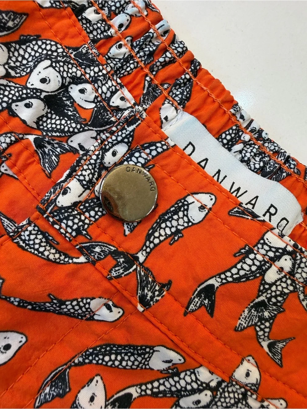 Danward Men’s Swim Trunks M Orange Fish Print Made in Italy Designer Swim Shorts